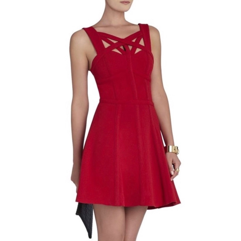 BCBG fit and flare red cut out dress size 2.
